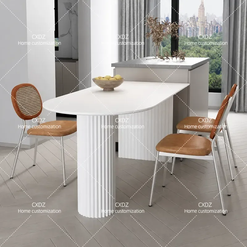 Nordic Solid Wood Dining Table Small Apartment Island Light Luxury Pure White Rock Slab Wall Mounted Household Table