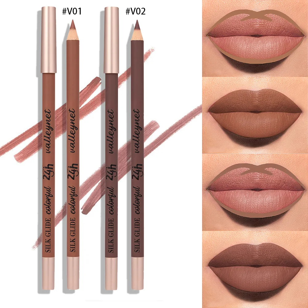 2 szt. Brązowy Matowy Konturówka do Ust - Kremowa, Wodoodporna, Długotrwała, Odporna na Rozmazywanie, Mocno Napigmentowana, Nie Wysusza, Aksamitny Wykończenie