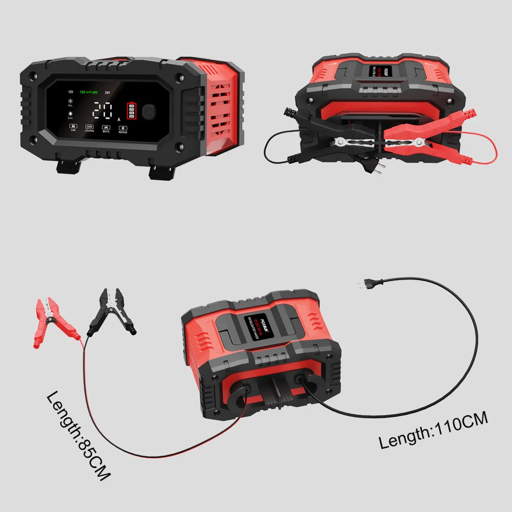 12v/24v Fully Automatic Battery Charger 7-segment Smart Car Battery Charger Pulse Repair for Agm Gel Wet Lead Acid Charging