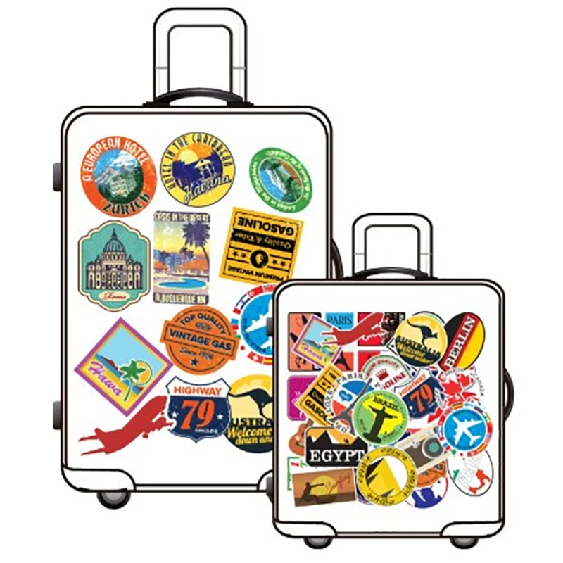 100Pcs/set Travel Map Country Famous Logo PVC Waterproof Stickers Decor Suitcase