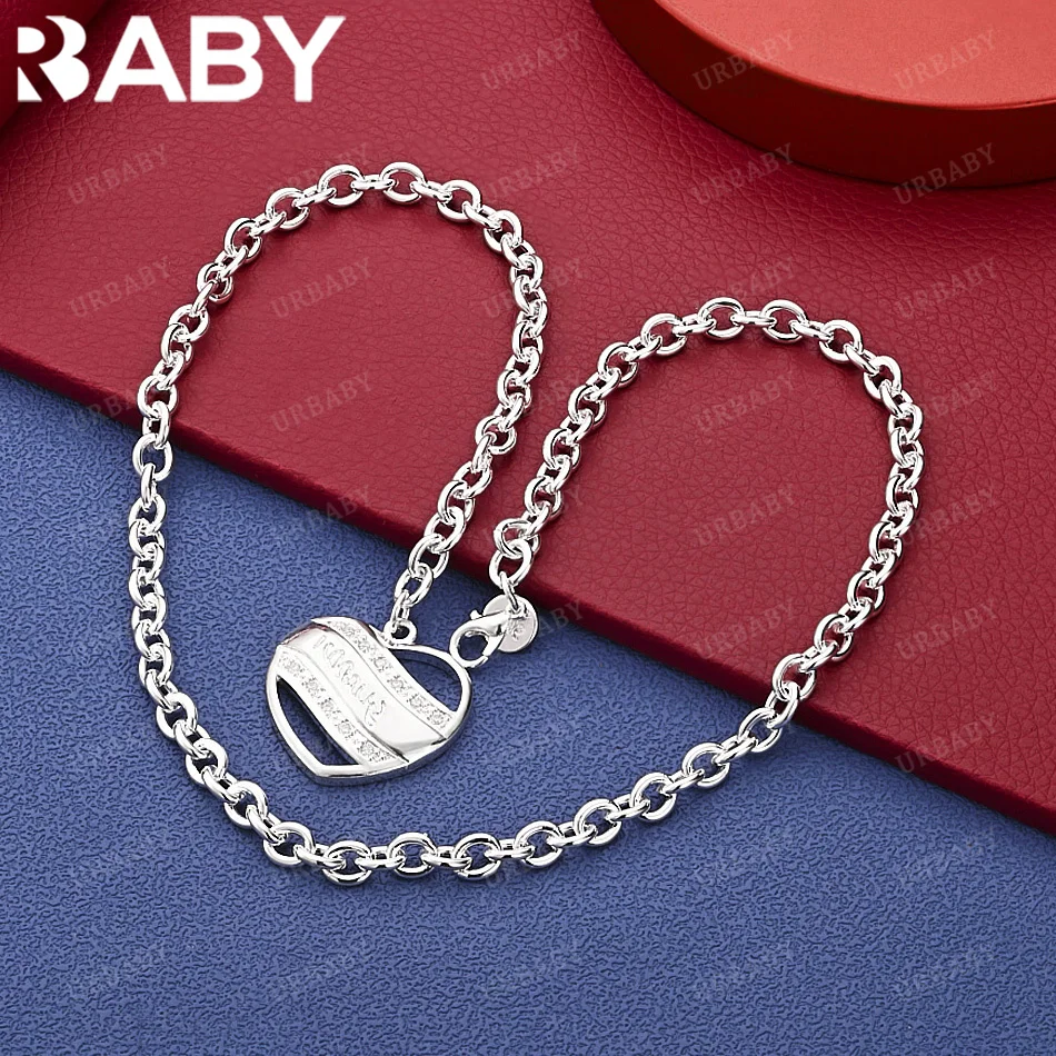 

URBABY 925 Sterling Silver 45cm Zircons Heart Necklace Anniversary Gift Popular Wild Fashion Romantic Jewelry