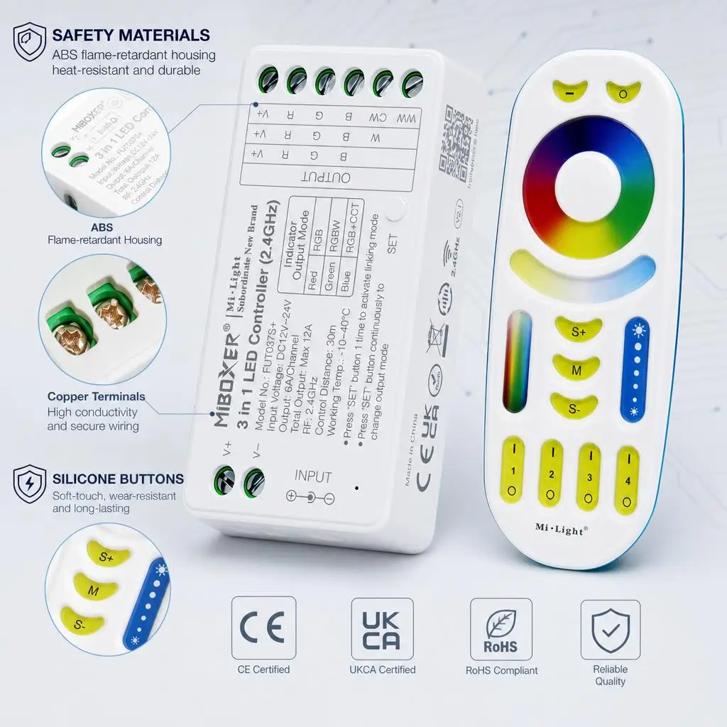 MiBoxer DC12-24V FUT037S+ FUT089 FUT092 FUT096 FUT100 Smart PWM 3In1 2.4GHzRF RGB RGBW RGB+CCT COB Led Strip  Dimmer Contrller