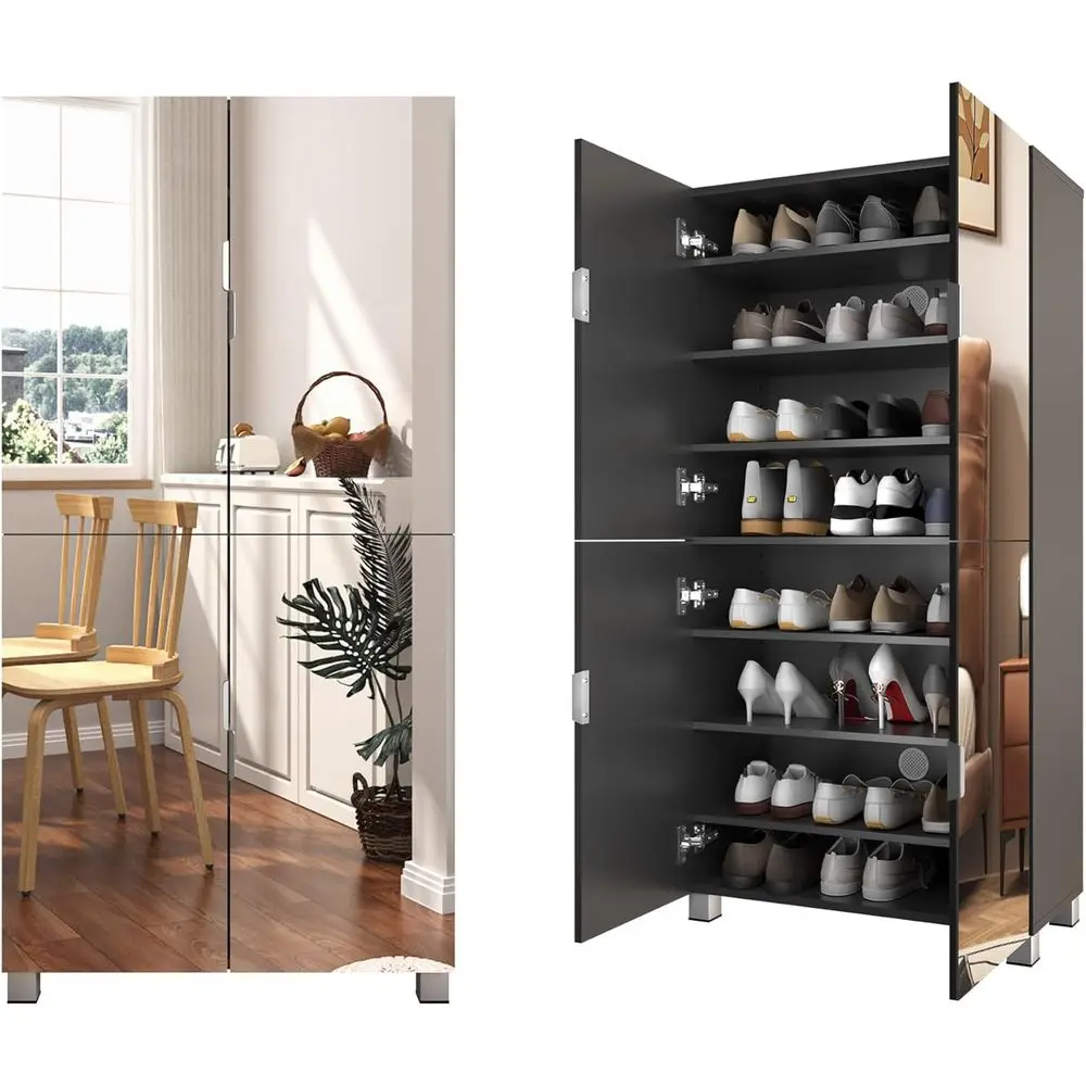 Mirror Shoe StoraCainet,4 Mirror Do,Hold 24-27 Pairs lack | 8 Tiers Adjustale Shees or oots or heels, sturdy metal legs, Vented