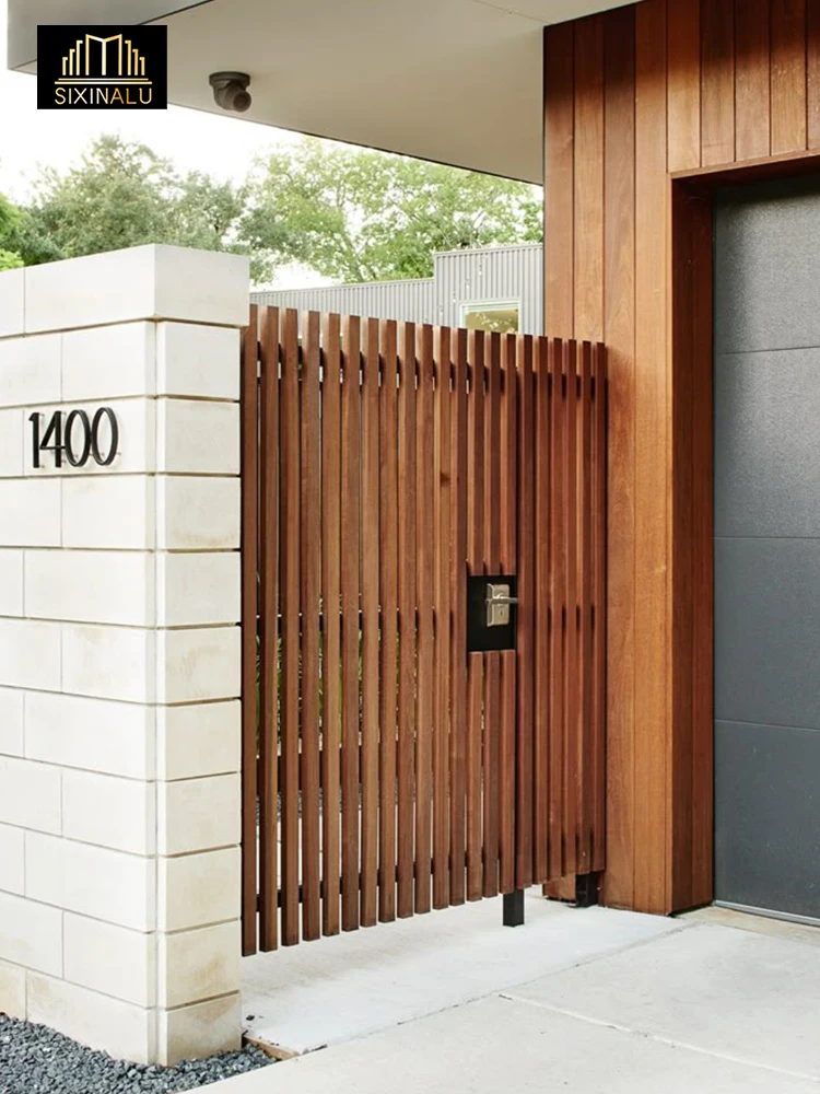 

Шлицевые ворота Sixinalu, дверные кожухи, деревянный основной забор, алюминиевый садовый вход, внешний патио, задние боковые двери, домашняя панель на заказ