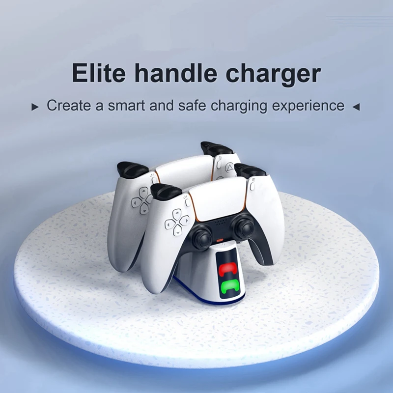 شاحن وحدة تحكم مزدوجة RGB Led لجهاز PS5/Slim Wireless Dualsense Controller Joystick Gamepad جهاز شحن