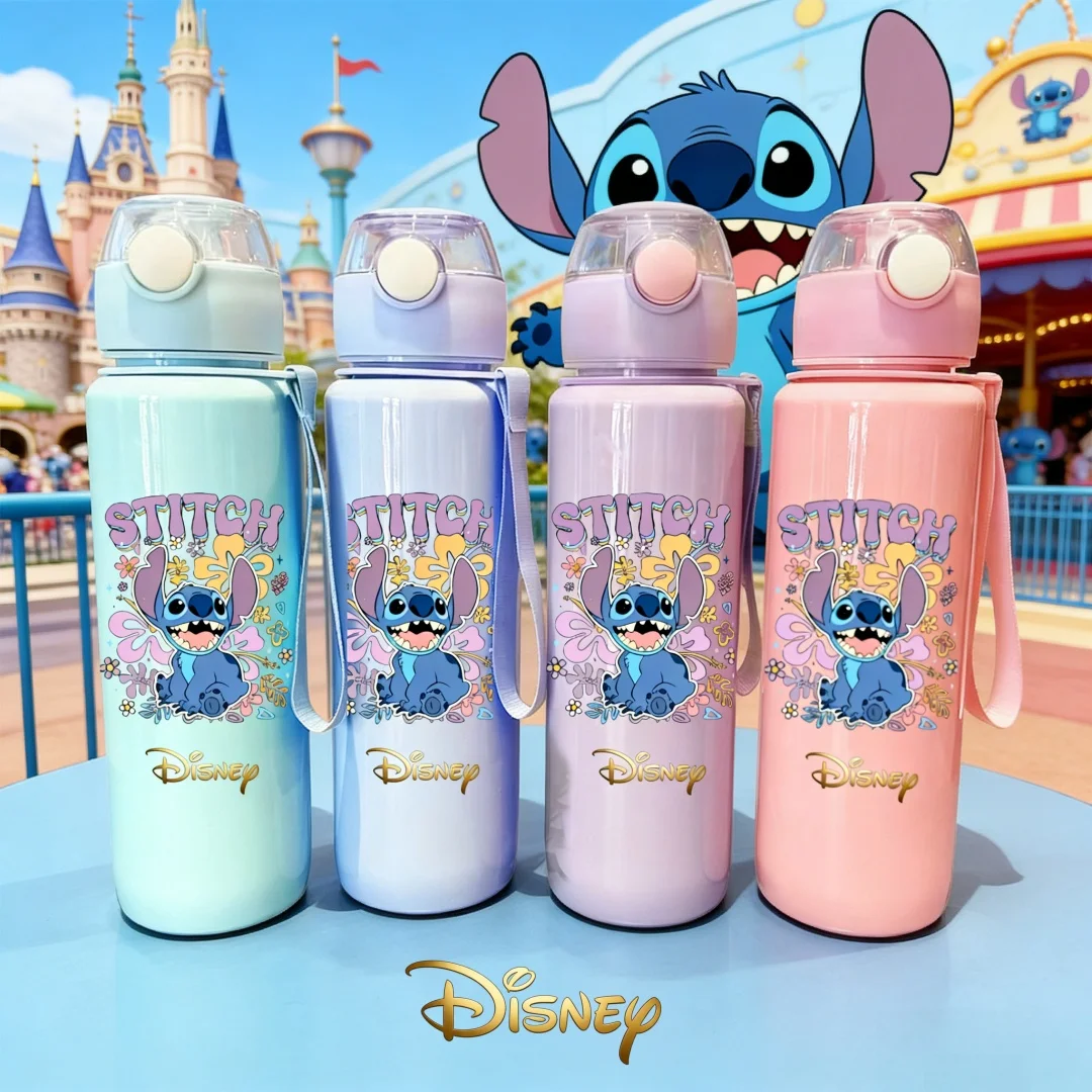 

Официально лицензированная Disney пасхальная бутылка для воды с изображением Стича, 3D-печать, новая откидная крышка с кнопкой, многоразовая легкая дорожная бутылка