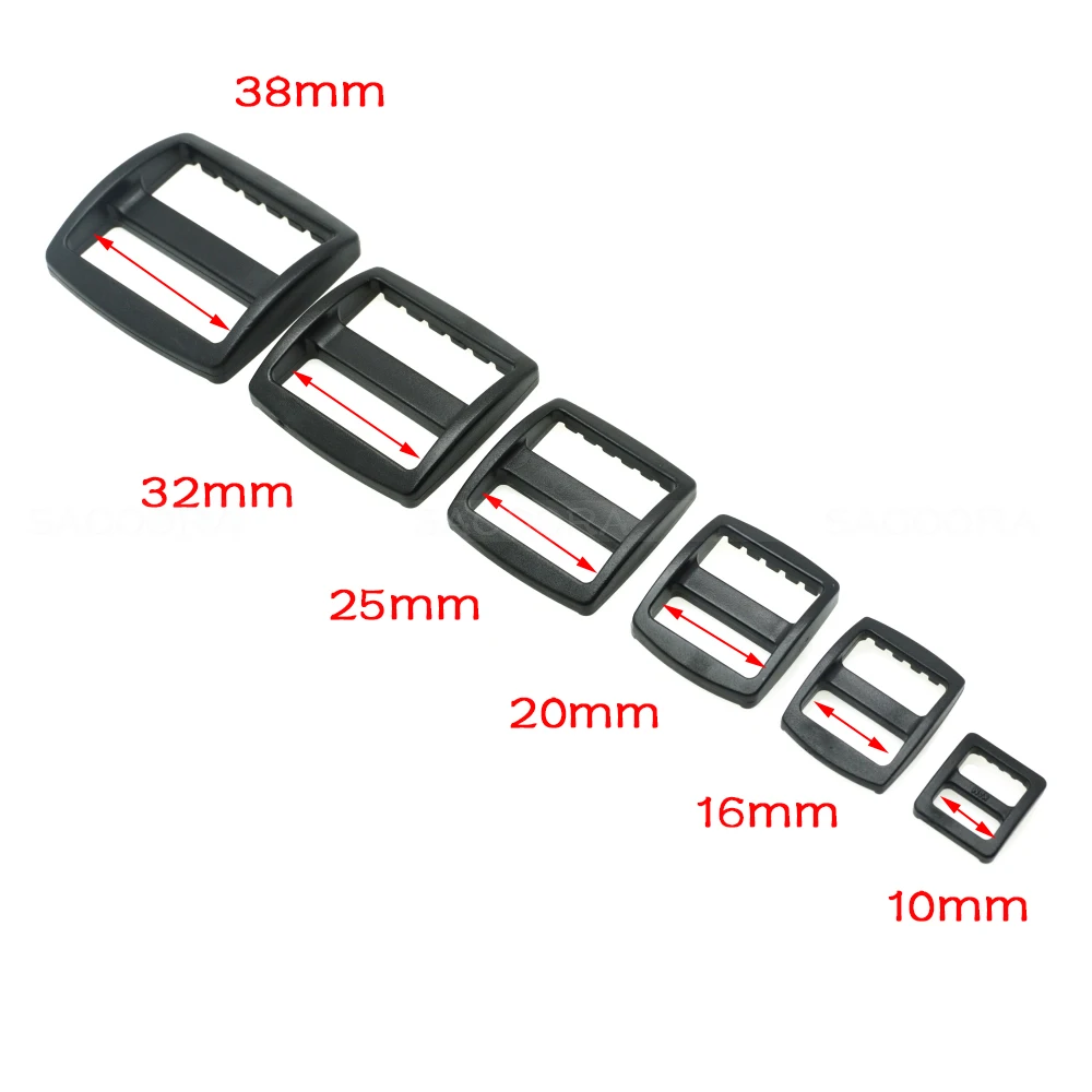 100pcs/pack Plastic Slider Tri Glide Adjust Buckles Backpack Straps Webbing 10/16/20/25/32/38mm Wider Style  Black