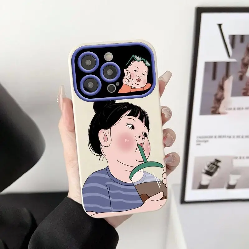 Funny cartoon girl shockproof phone case for iphone 15 pro max 14 plus 11 13 12 Camera protect silicone cover for iphone xr x xs