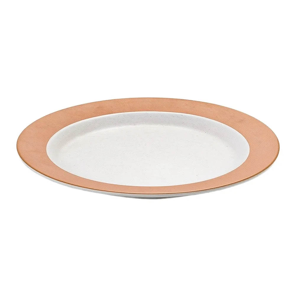 Shatter Resistant Melamine Dinner Plate Two Tone Design Orange Border White Center 25.9CM 31.4CM for Daily Serving