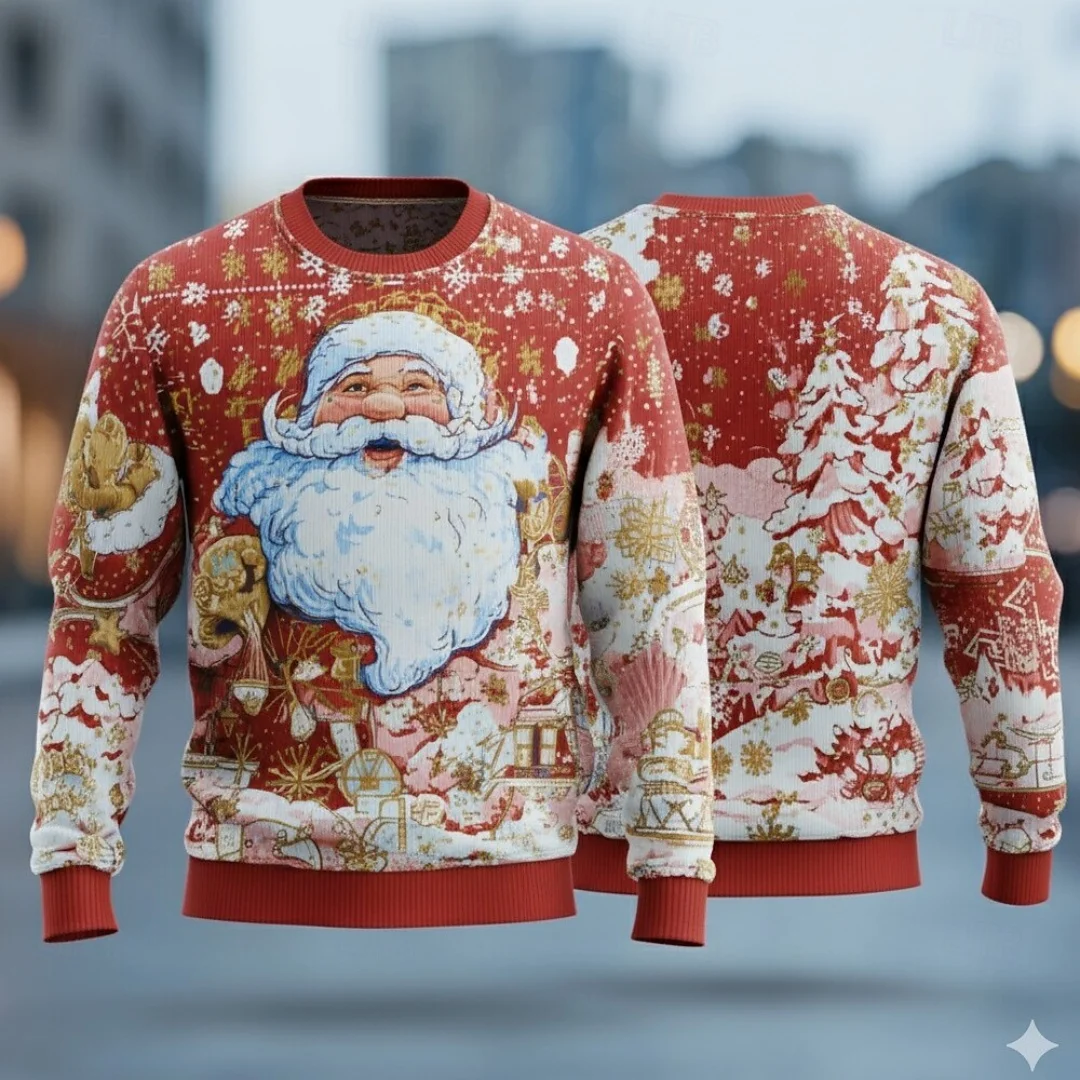 

3D Printed Fun Christmas Sweatshirt for Men's Santa Claus Pattern Pullover Casual Round Neck Long Sleeve Hoodies Clothing