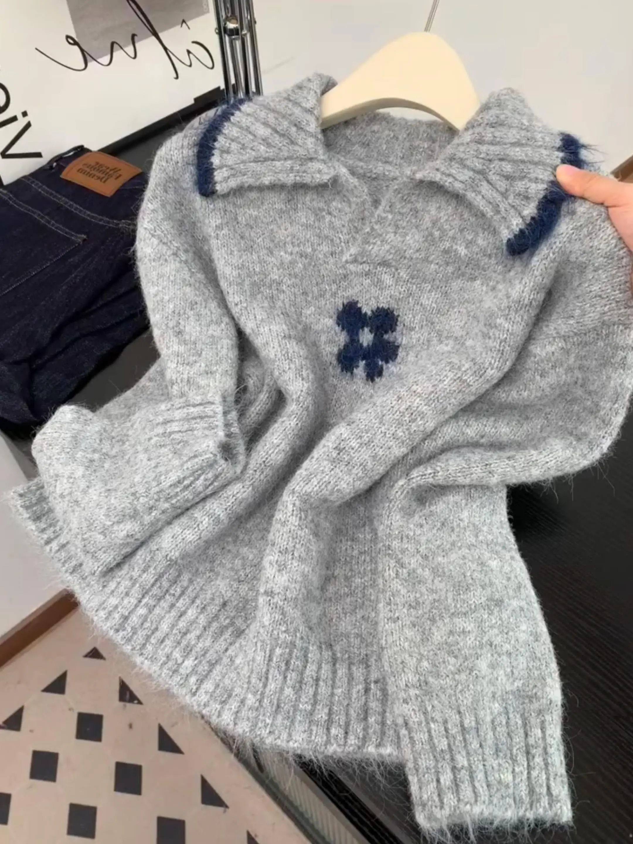 

Удобный вязаный свитер с воротником-стойкой Lazy Sle, корейская версия премиум-класса, осень-зима, Новое поступление, женская мода