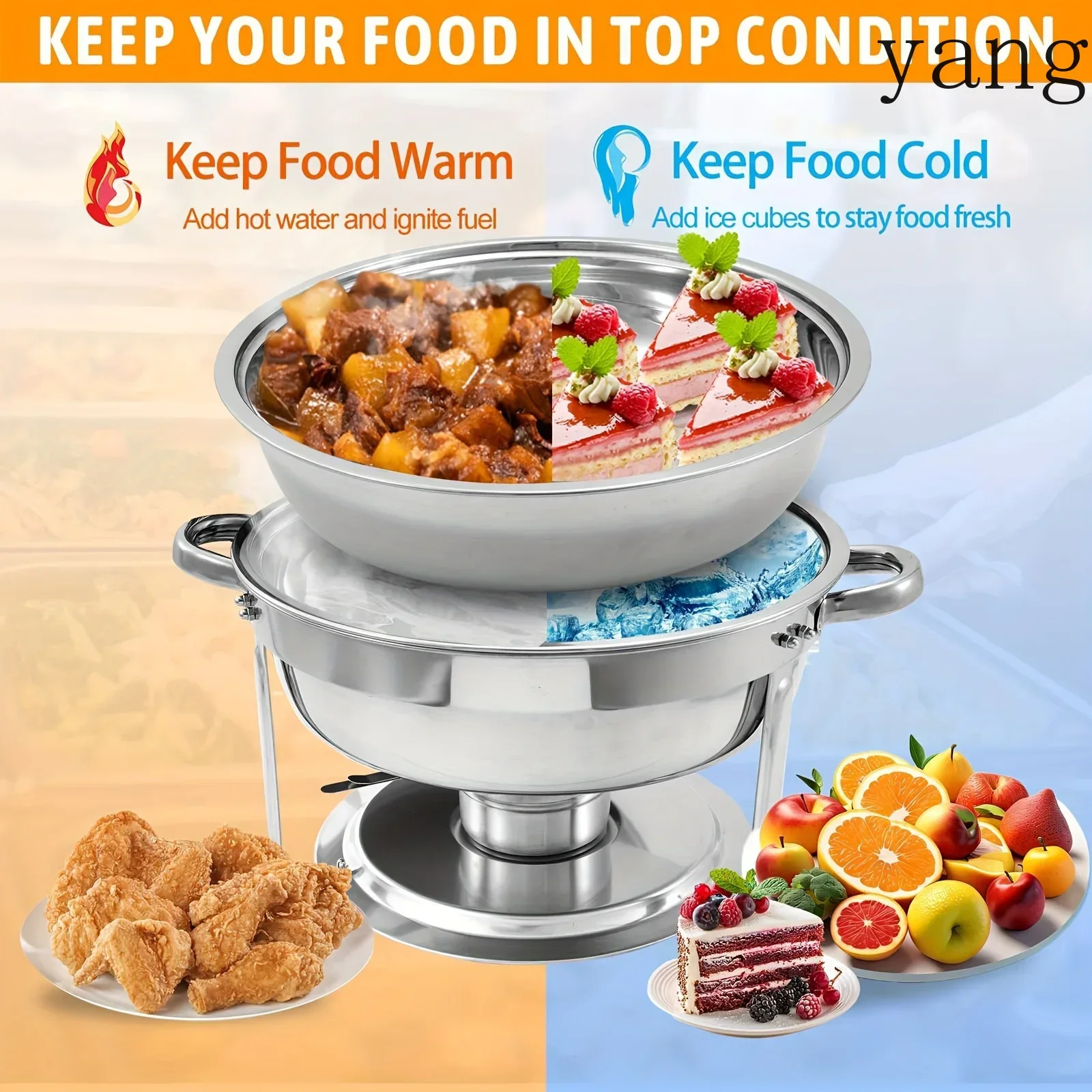6 Packs 5-Qt Stainless Steel Round Chafing Dish Buffet Set - Includes Food and Water Trays, Buffet Warmers, and Serving