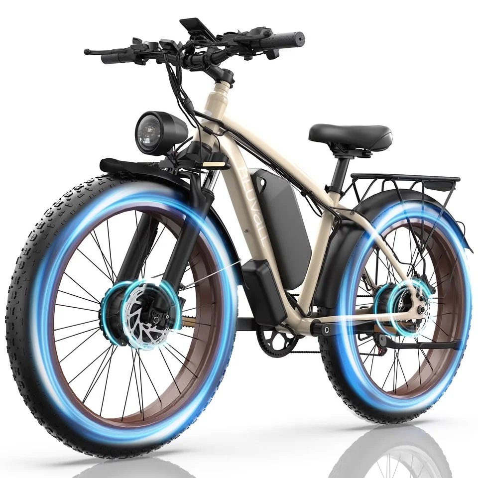 US Stock B1 Electric Bike Adults 5000W Peak 1500W*2 AWD Motor 48V 25Ah Battery 180N.m Torque 37MPH Fat Tire Ebike 26x4.0 All-Terrain Bicycle image 1