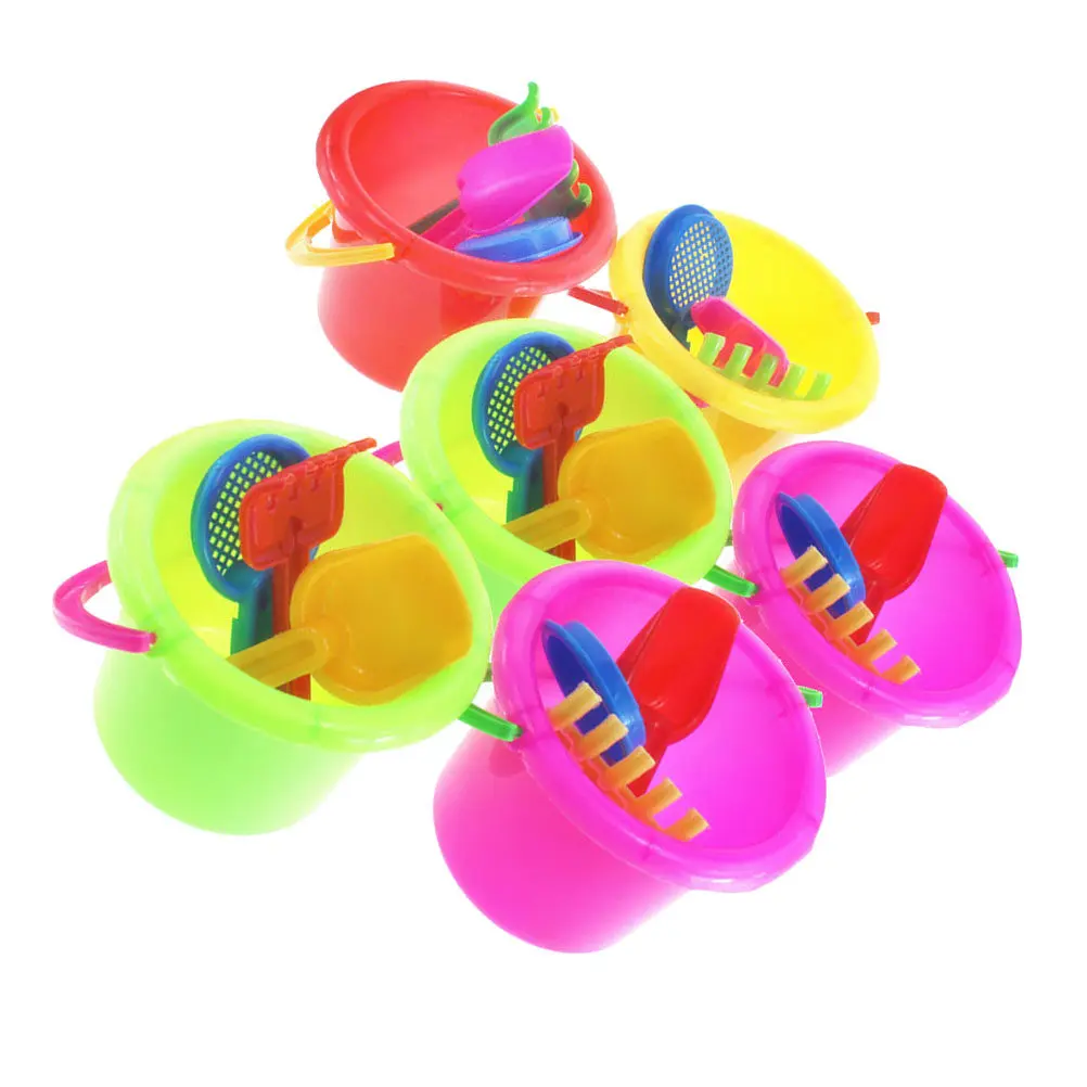 6Sets Beach Bucket Plastic Play Sand Spoon Set for Kids Educational Development Creativity Sand Play Beach Activity