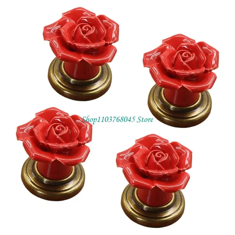 

R53F 4Pcs Elegant Florals Ceramics Cabinets Knobs With Zinc Alloy Screws for Furniture Wardrobe Dresser Drawer Handles Use