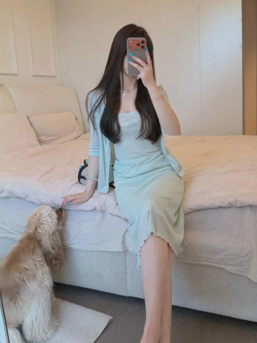 Elegant Sun Protection Open Cardigan Strap Vest Women's Summer Loose Sensation Wooden  Design Half Skirt Three-piece Set