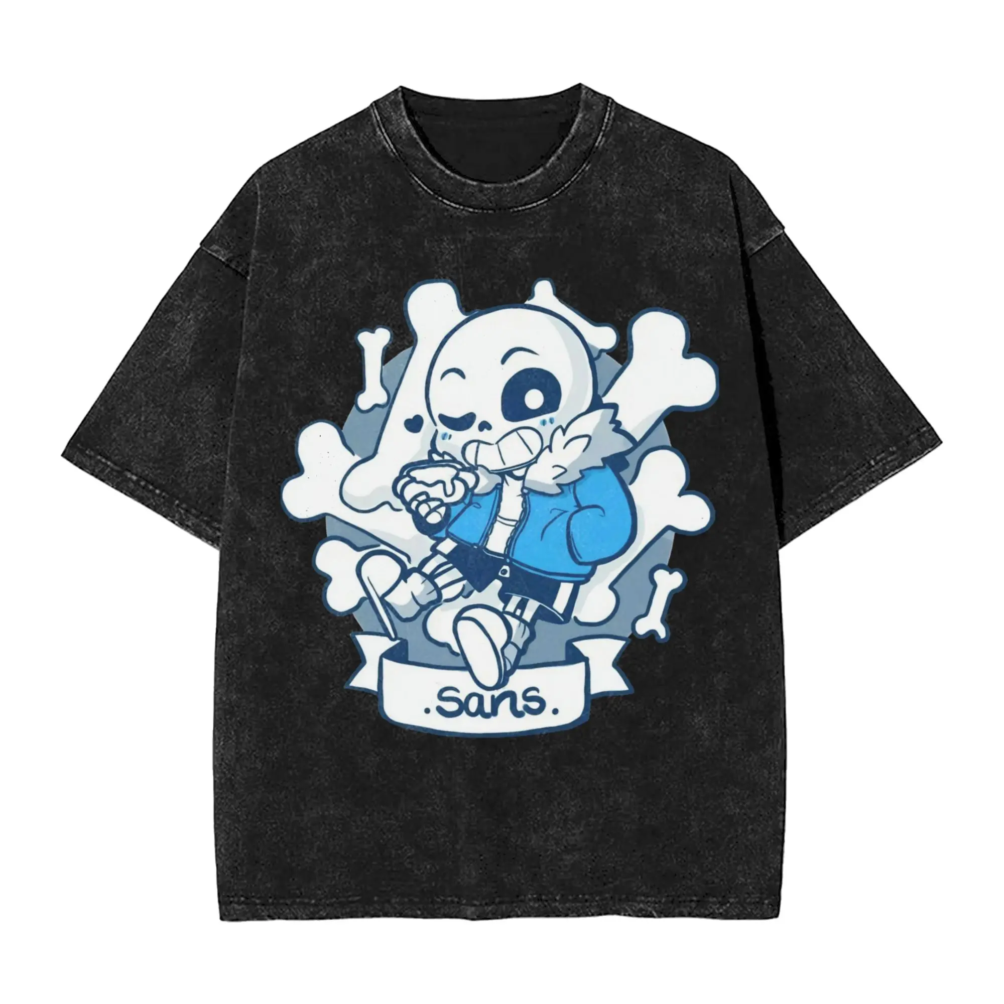 Washed T Shirts Undertale Megalovania Sans Chibi Art Game Hip Hop T-Shirts Oversize  Streetwear Cotton Summer Tops Tee Shirt Men