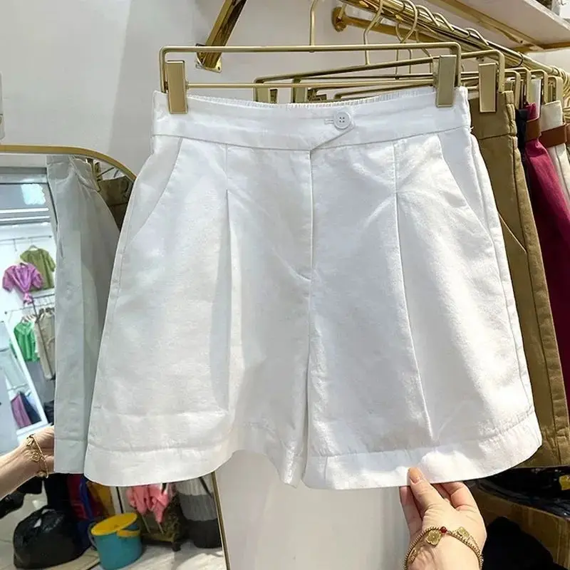 High Waist Loose Casual Straight Leg Short Pants Women Summer New Style Ageless Wide Leg Five-Quarter Pants Cotton Blend Comf...