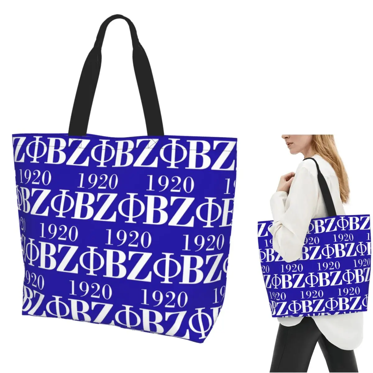 Zeta Phi Beta Sorority Logo Greek Letter 1920 Shopping Tote Bag Canvas Shoulder Bags Shopper Grocery Handbag for Women