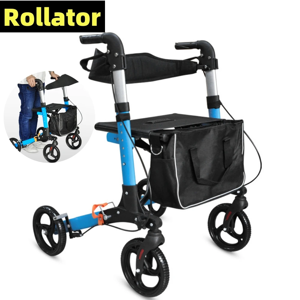 Elderly Disabled Rehabilitation Walking Assist Rollator Walker Aluminum Alloy Folding Pulley Training Mobility Aid Household