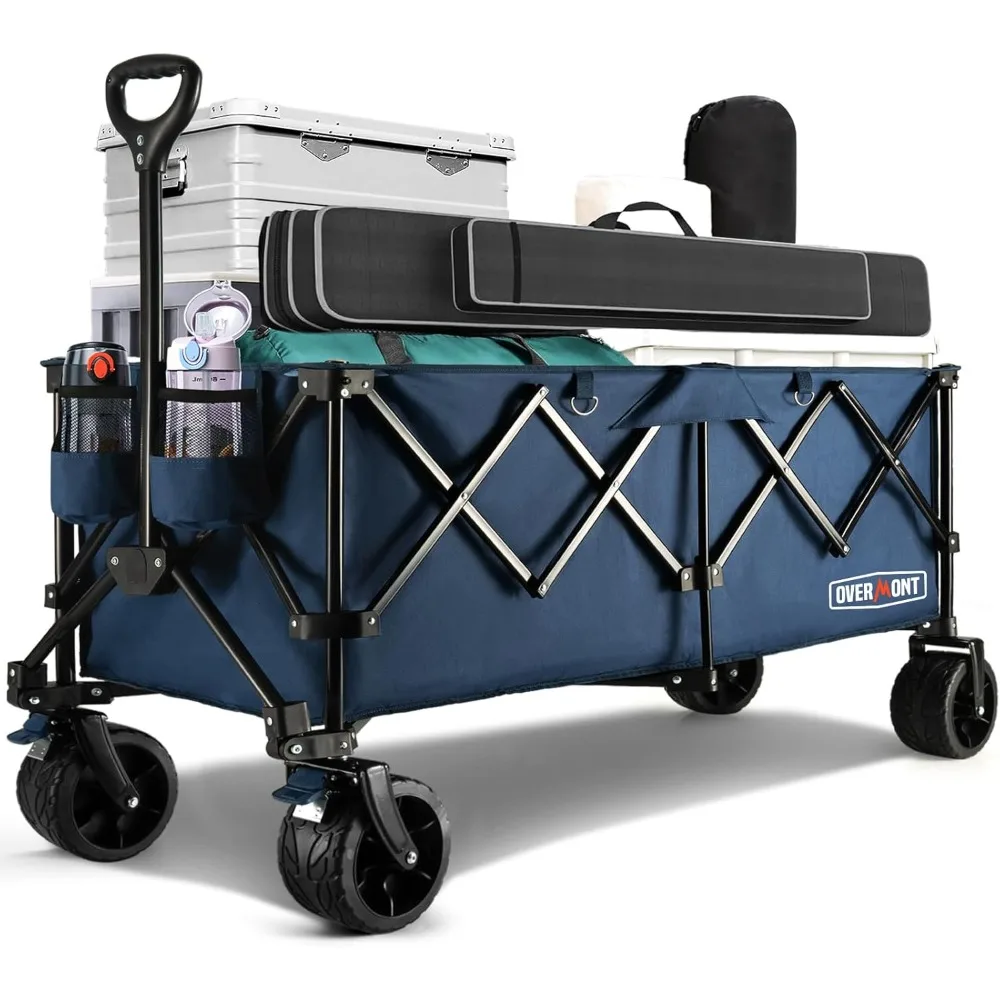 

45'' Collapsible Foldable Extended Wagon Cart - 300L Heavy Duty 440lbs Large Capacity Folding Utility Wagon