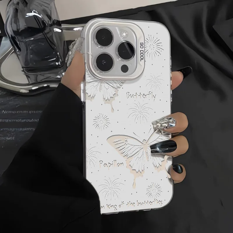 Capa de Silicone para iPhone, Capa Fosco, Laser Butterfly, Cat, 15, 14 Pro Max, 11, 12, 13 Pro Max, X, XR, XS Max, 7, 14, 15 Mais