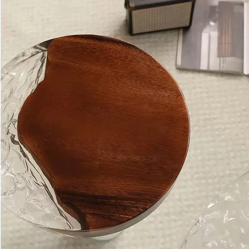 Transparent water ripple glacier walnut round Italian minimalist living room high art natural marble round coffee table