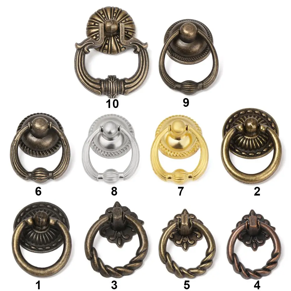Durable Ring Pattern Cabinet Pull Retro Wardrobe Pulls Furniture Knobs Bronze Handles Single Hole