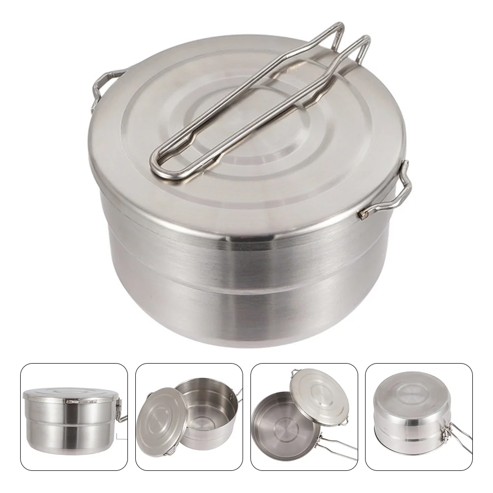 

Portable Folding Pot Stainless Steel Camping Cookware Lightweight Outdoor Cooking For Hiking Backpacking Picnic Bento Non-Stick