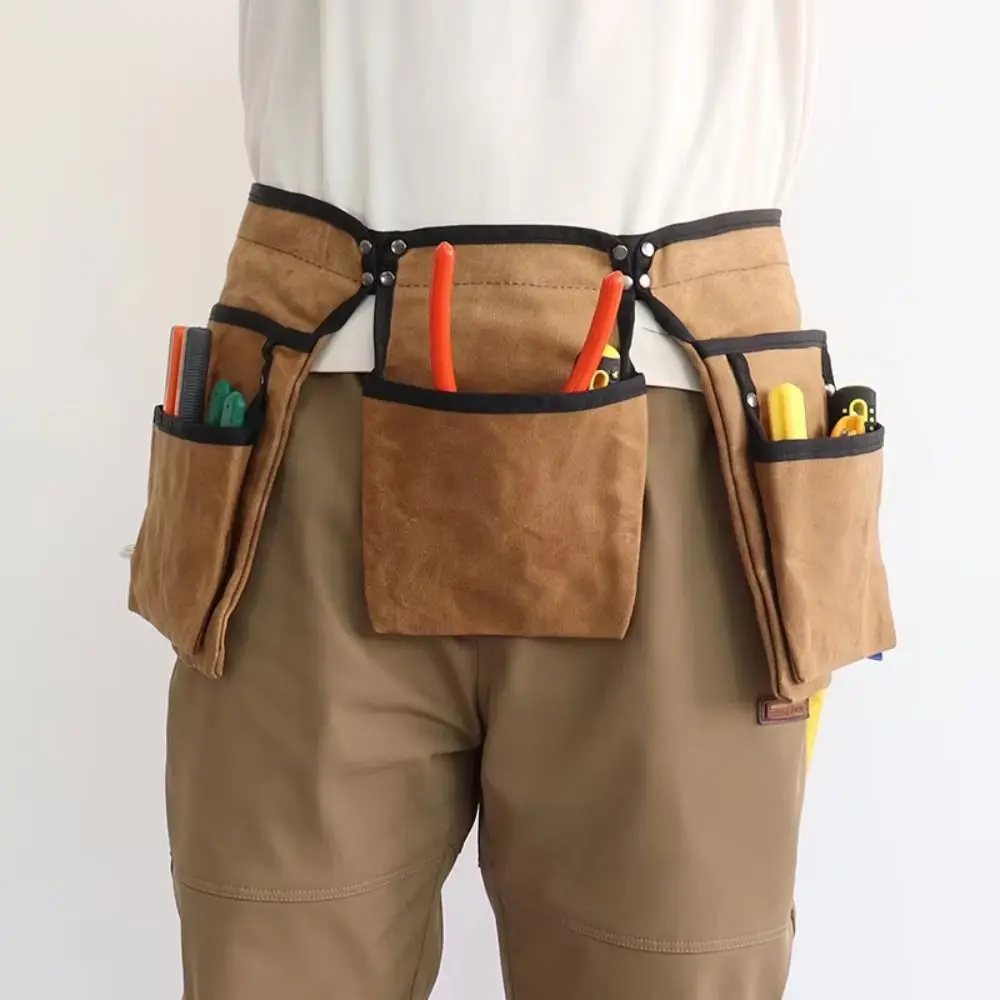 

Large Capacity Hardware Bag Waxed Canvas Waterproof Tool Pouch Wear-resistant Multi Pockets Hardware Tool Storage Organizer