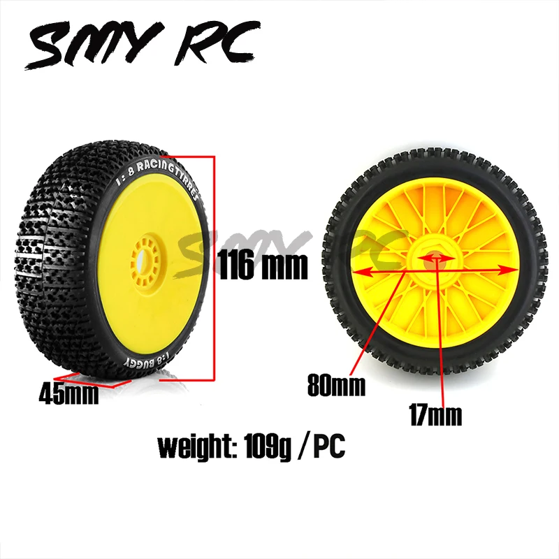 2pcs/4Pcs 1/8 4WD Nitro Off Road Buggy Tires Wheel Rims 17mm Hex for 1:8 Scale RC Car HSP HPI Kyosho ZD Hongnuo Redcat Traxxas