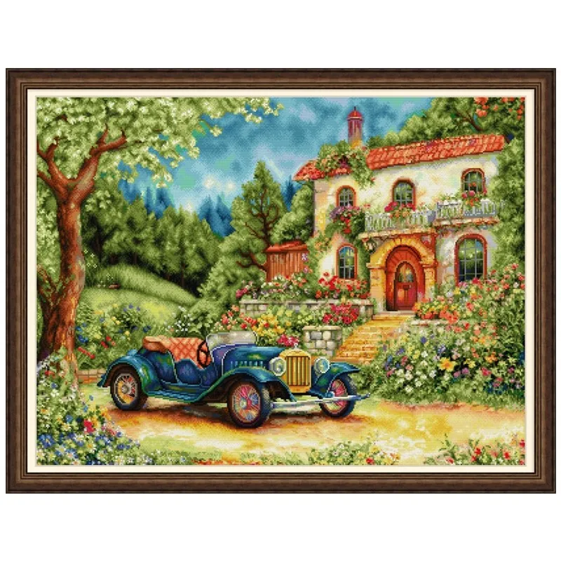 

11CT 14CT Car House Embroidery DIY Printed Kits Cross Stitch Thread Needlework Sets Home Decor Crafts 76 Colors