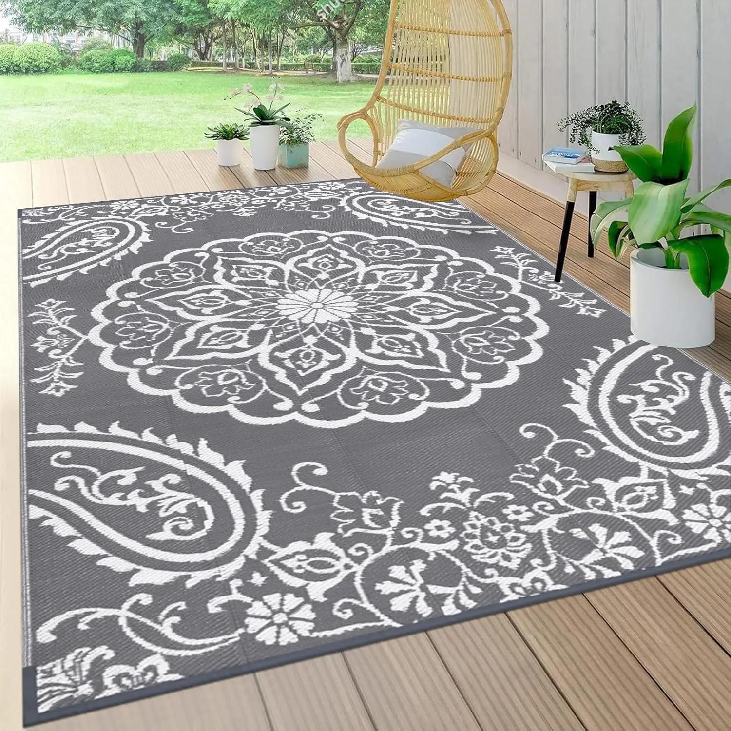 

Waterproof Outdoor Rug 5x8, Reversible Plastic Straw Patio Camping Rug, Indoor Outdoor RV Mat Carpet for Deck, Camper, Porch,