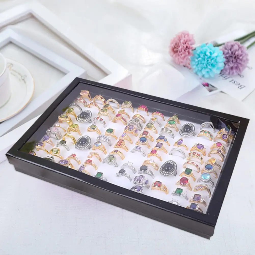 100Slots Ring Display Box Transparent Lid Large Capacity Cardboard Cufflink Jewelry Tray Ring Showcase Women Accessory 링 케이스