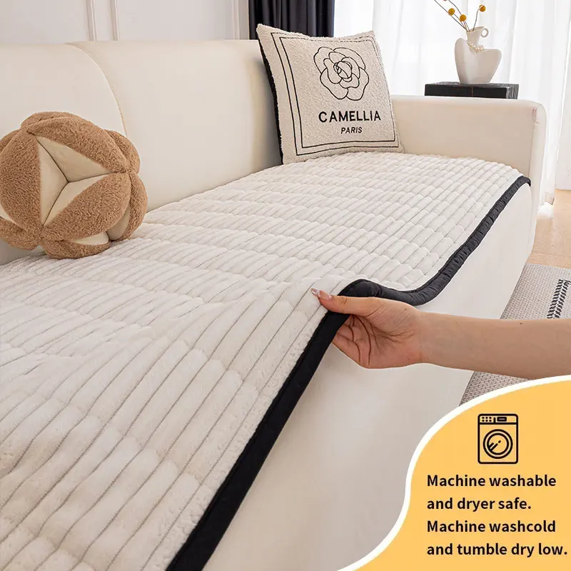 1PC-Cream-colored style suede sofa cushion, suitable for all seasons, and equipped with dustproof protection