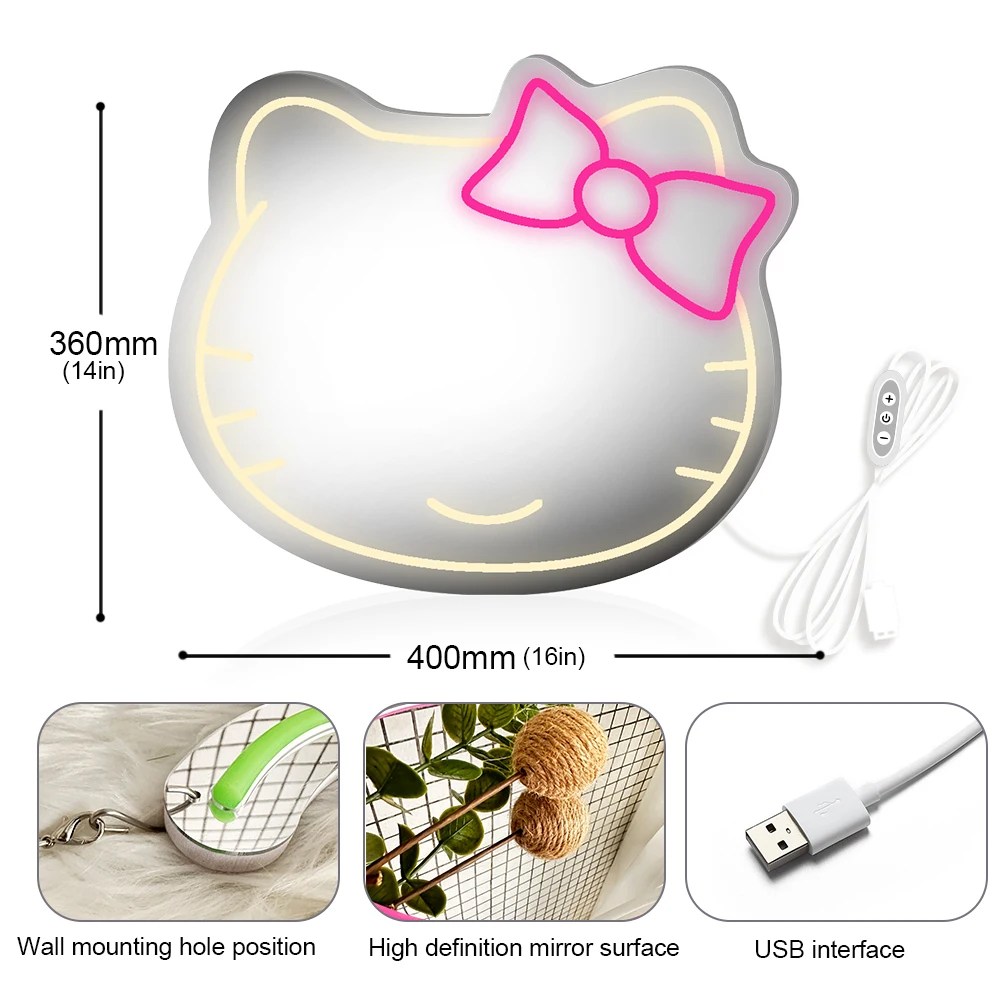 Led Neon Cat Vanity Mirror Dimmable Hello Neon Sign 16\