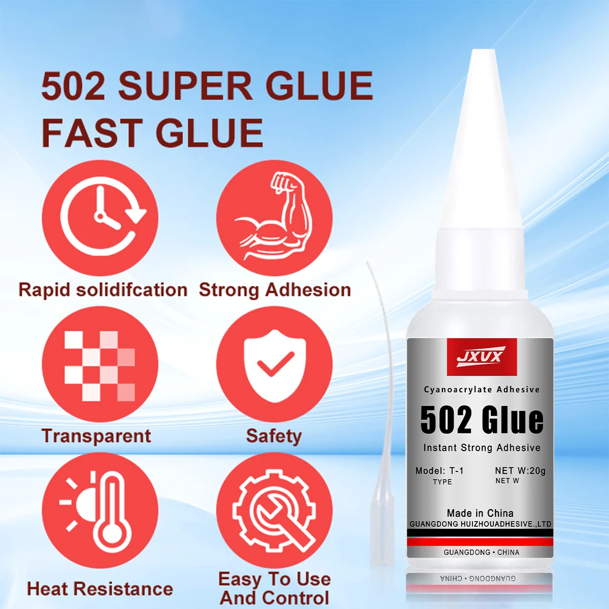 JXVX 502 Liquid Super Glue Instant Quick-drying Epoxy Resin Adhesive Leather Rubber Glass Wood Metal Fast Repair Glue Tool 20g