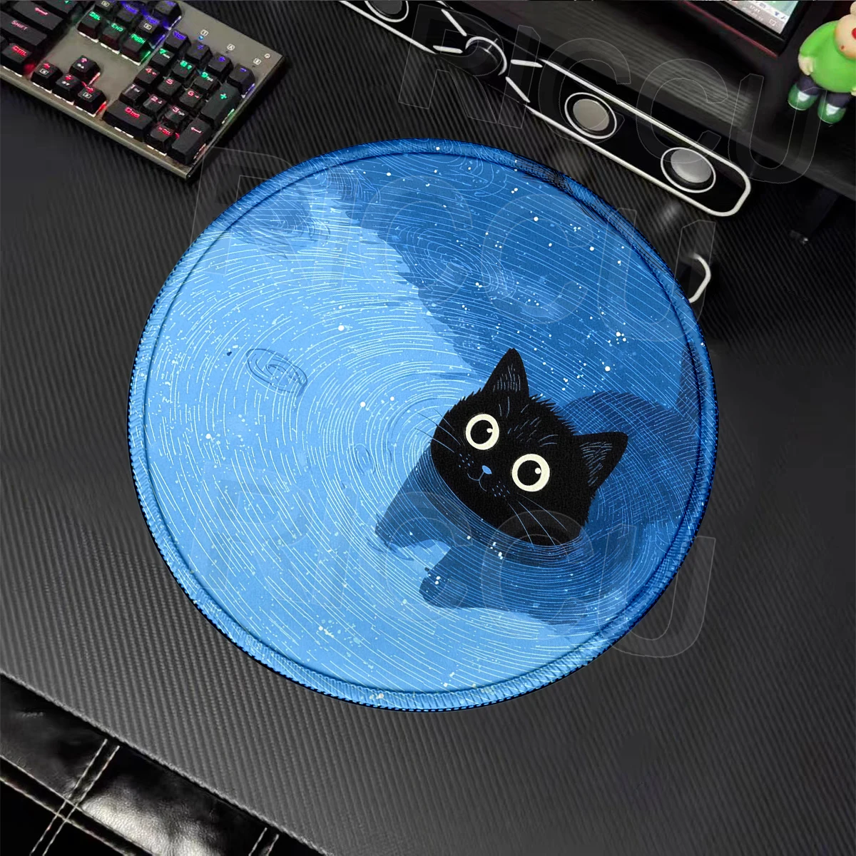 Cute Black Cat Mouse Pad Office Rubber Round Table Mat Cup Pads Gaming Anti-slip Mousepad Small Deskpad PC Desk Accessories Rug