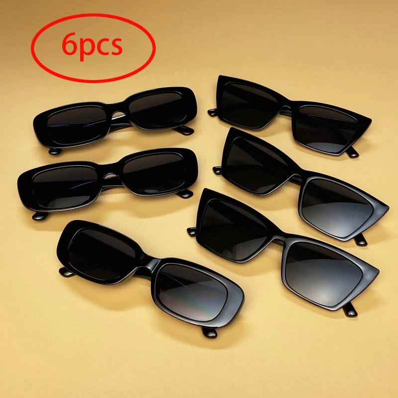 6pcs black stylish eyewear combination Women Rectangular Sunglasses Cat-eye Sunglasses For Parties And Beach Vacations UV400