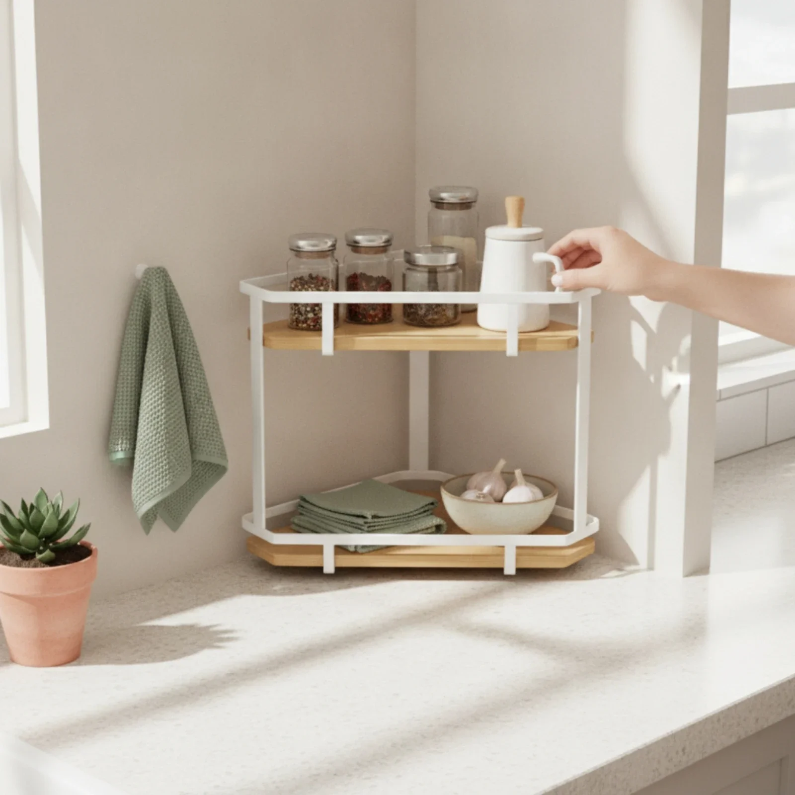 Corner Seasoning Rack Freestanding Two-Tier Seasoning Rack Organizer Versatile for Pantry