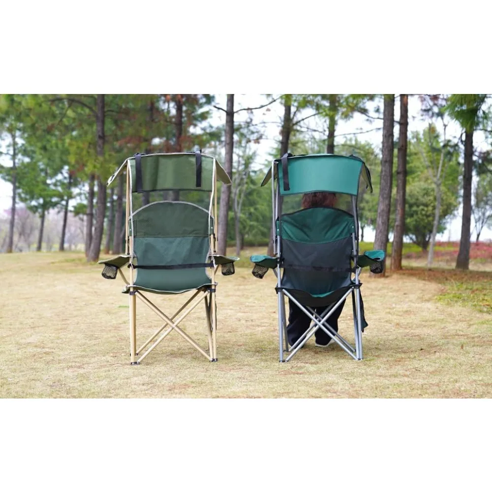 كرسي بمظلة قابل للطي للمغامرات الخارجية - كرسي تخييم متين من قماش أكسفورد 600D وكرسي للشاطئ مع ظل