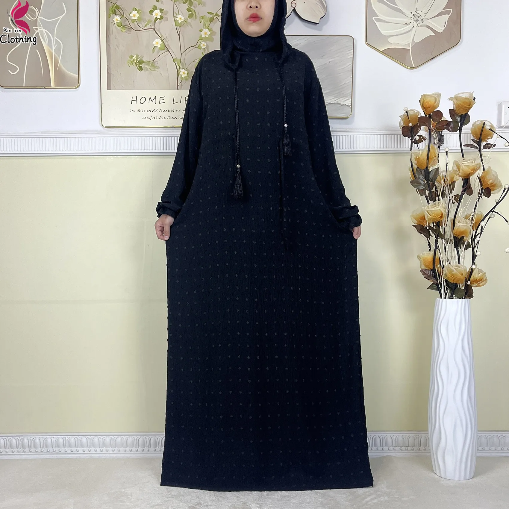 Nuevo vestido de algodón de Ramadán para mujer, caftán Maxi holgado con cintura doble, Abaya musulmana, Dubai, Turquía, ropa de oración islámica