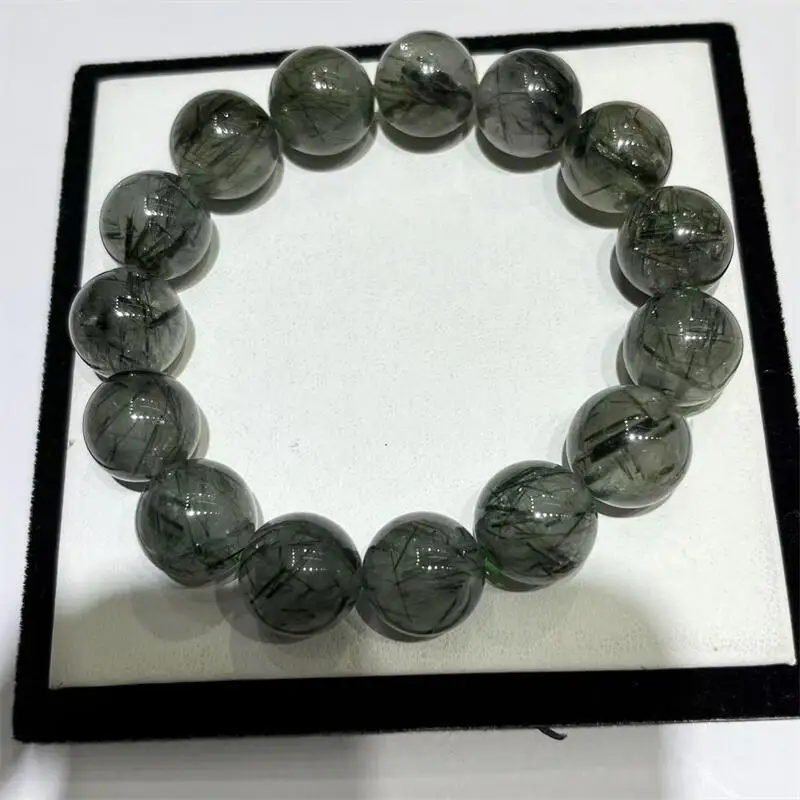 

14MM Natural Green Hair Quartz Bead Bracelet Women Fashion Charm Crystal Healing Energy Gemstone Yoga Jewelry 1PCS