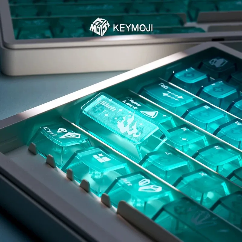 Phosphorite gemstone series themed keycaps, Wooting original factory ROG matte set in green fog-transparent color.