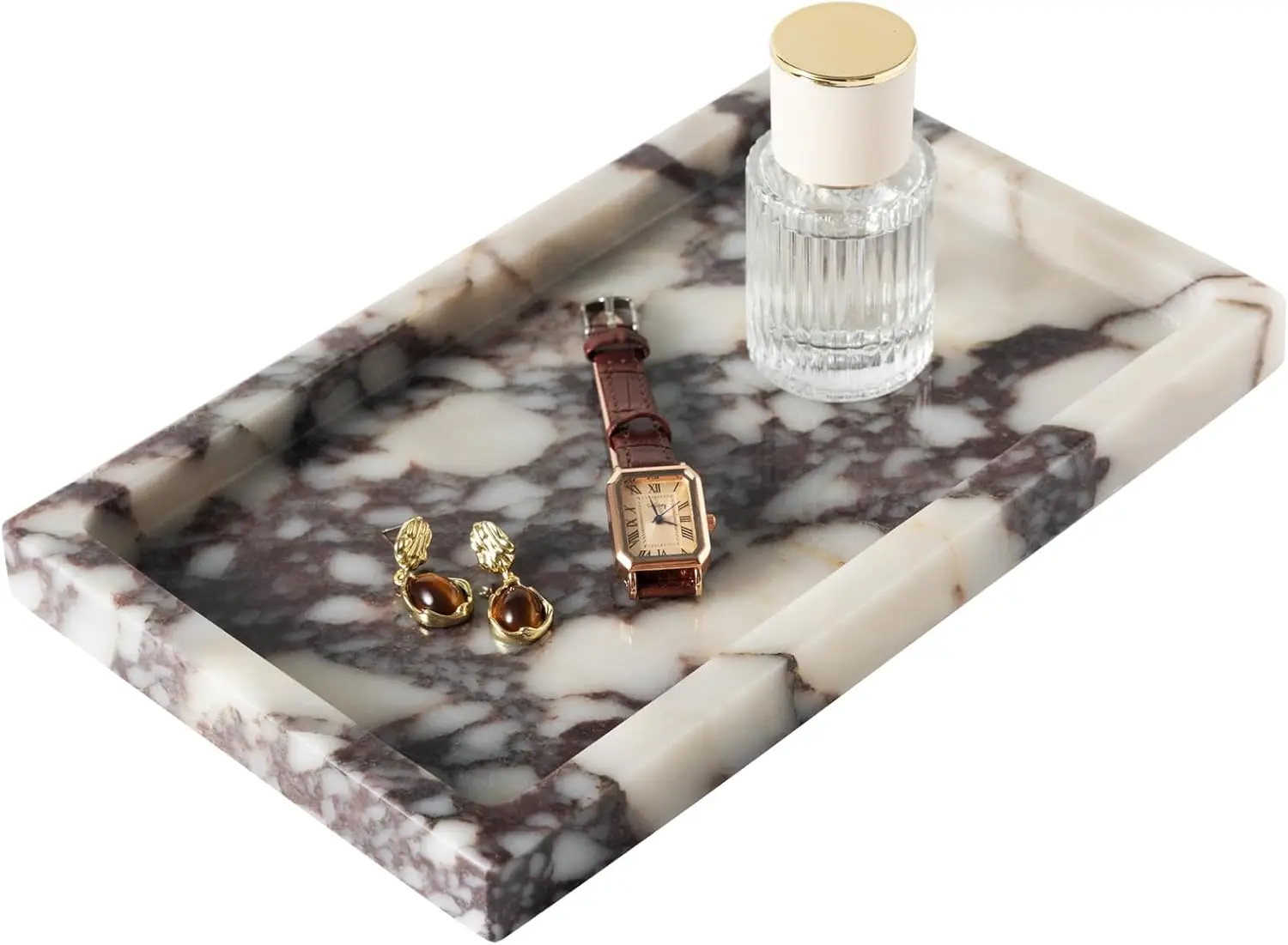 

Natural Calacatta Viola Marble Tray 10"x6" Rectangular - Non-Resin Bathroom Vanity Organizer & Office Desk Tray | Waterp