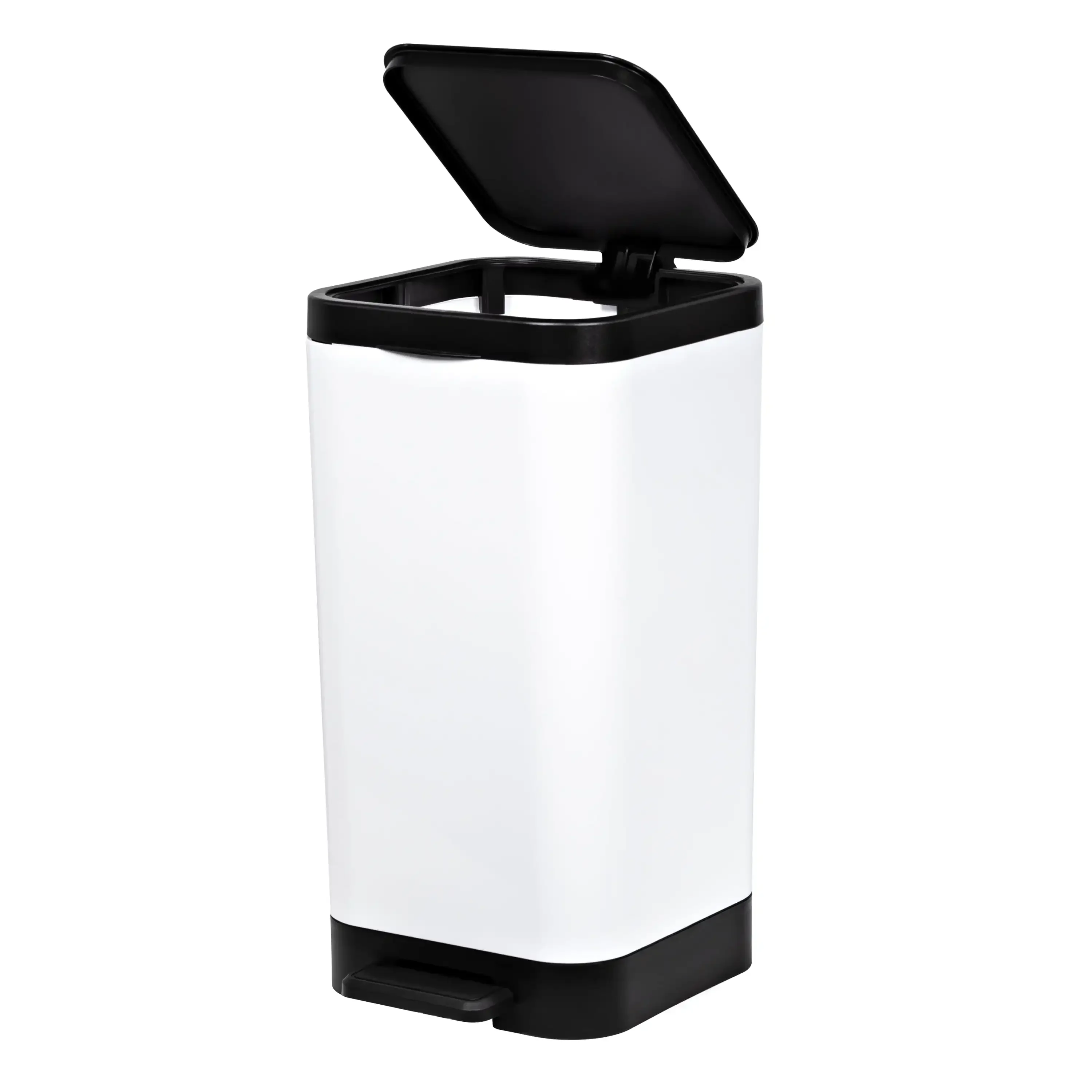 سلة مهملات بلاستيكية بيضاء سعة 2.6 جالون للحمام، سلة مهملات مدمجة وخالية من اليدين مع غطاء، متينة وسهلة التنظيف