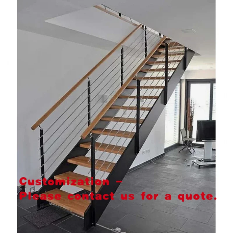 custom.High End Factory Custom Design Steel Stairs Straight Interior Staircase With Wood Tread and Railing