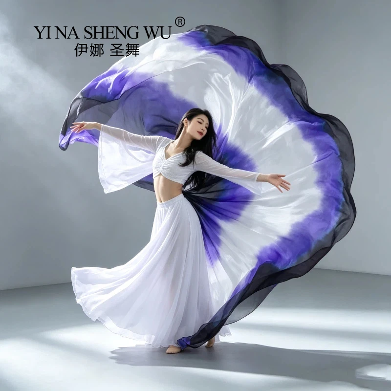 Hand-Made Belly DanceVeils Gradual Colors Professional Oriental Dancer Stage Performance Show Props Worship Praise 100% Silk