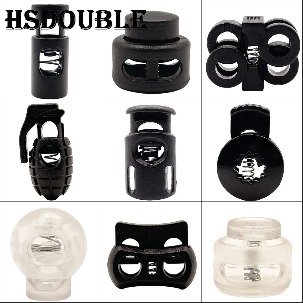 10 Pcs/Pack Single/Double Hole Cord Lock Toggle Clip Stopper Plastic Black For Bags/Garments