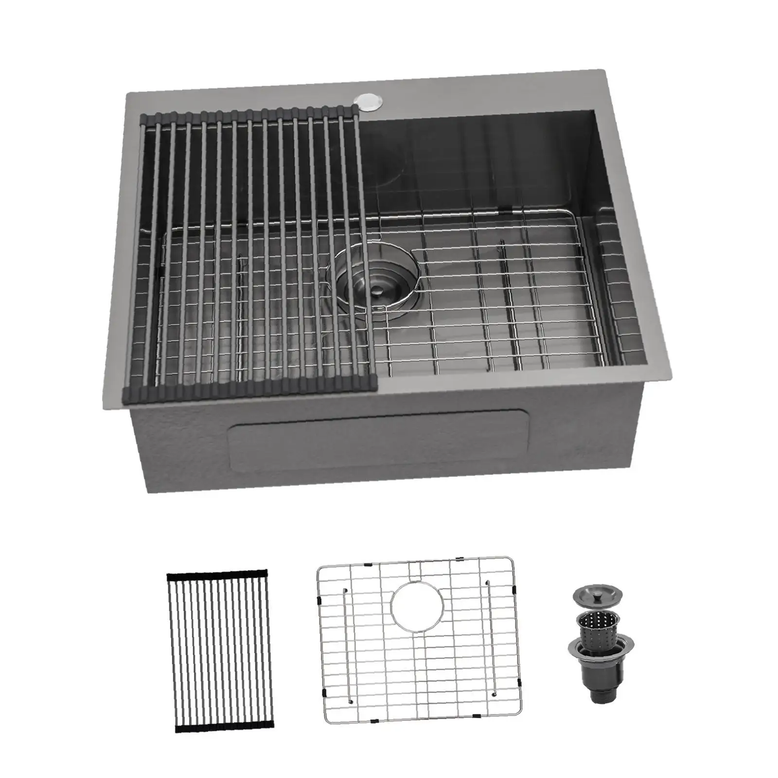 

Кухонная мойка из нержавеющей стали цвета оружейной стали, одинарная, 25x22, для установки над столешницей, 16 калибр, многофункциональная, для современных кухонь